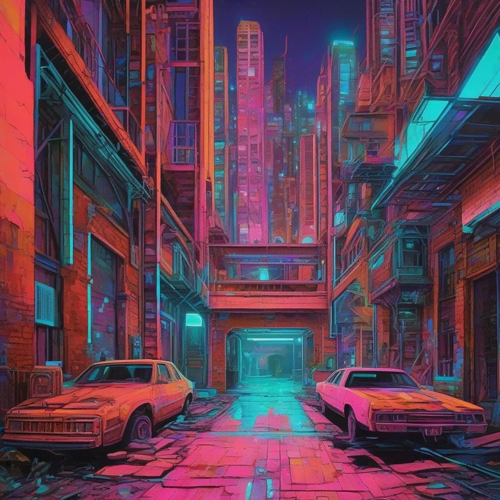 Urban Reflections in Neon Dreamscape